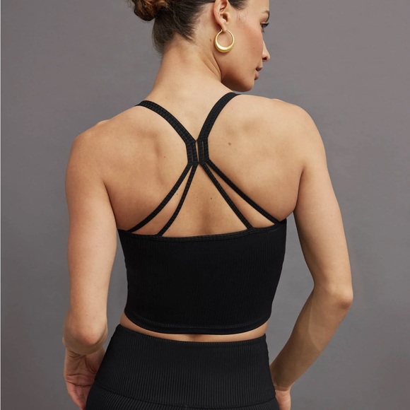 Carbon38 Tops - EUC Carbon38 cropped ribbed strappy camisole/tank in black